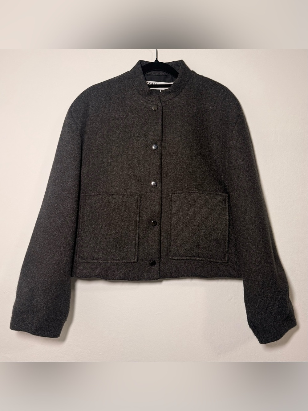 ZARA Women's Grey Bomber Jacket Full Zip Pockets Size Small S